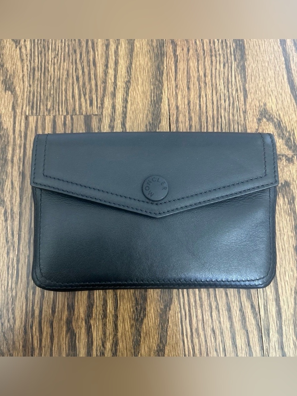 Moncler Black Leather Snap-Front Envelope Clutch